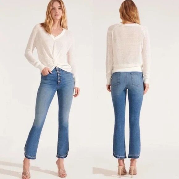 NWOT Veronica Beard Carolyn Button Fly Baby Boot Dolphin Hem Jean in Beacon Wash - Picture 2 of 11